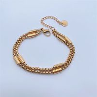 Moda 18k Chapado En Oro Hip Hop Doble Cadena Titanio Acero Pulsera main image 1