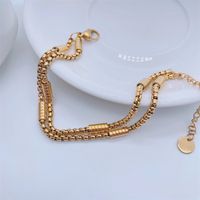 Fashion 18k Gold Plating Hip Hop Double Chain Titanium Steel Bracelet main image 4