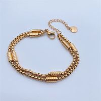 Fashion 18k Gold Plating Hip Hop Double Chain Titanium Steel Bracelet main image 3