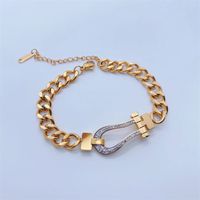 Fashion Elegant 18k Gold Plating Crossed Thick Chain Titanium Steel Bracelet main image 2