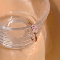 Anillo De Cobre Con Micro Incrustaciones De Circonio Rosa En Forma De Corazón Para Mujer main image 2