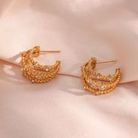 Fashion Stainless Steel Multi-layer Twist Zircon Banana Shape Earrings main image 2