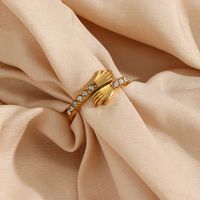 Fashion Hand Stainless Steel Zircon Gold Plated Rings main image 3