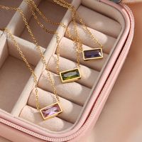 Simple Stainless Steel Plated 18k Gold  Small Square Diamond Pendant Necklace main image 1