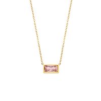 Simple Stainless Steel Plated 18k Gold  Small Square Diamond Pendant Necklace main image 3