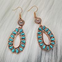 Retro Style Hollow Water Drop Shape Inlaid Turquoise Pendant Earrings main image 2