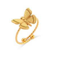 Fashion Stainless Steel 18k Gold Plating Adjustable Butterfly Ring main image 3
