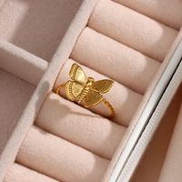 Fashion Stainless Steel 18k Gold Plating Adjustable Butterfly Ring main image 2