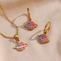 Fashion Colorful Drop Oil Universe Star Pendant Stainless Steel Earrings main image 3