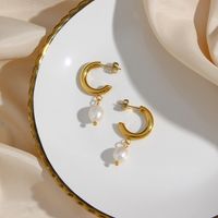 1 Pair Fashion Geometric Plating Stainless Steel Freshwater Pearl 18k Gold Plated Earrings main image 1