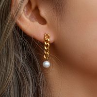 Fashion Stainless Steel Asymmetric Chain Pearl Earrings main image 5