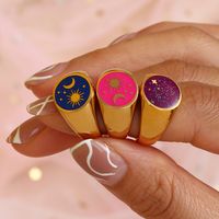 Hip Hop Style Fantasy Sequin Dripping Oil Sun Moon Ring main image 6