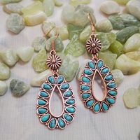 Retro Style Hollow Water Drop Shape Inlaid Turquoise Pendant Earrings sku image 1