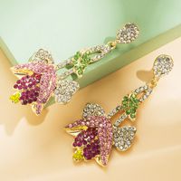 Fashion New Rhinestone-encrusted Creative Tulip Flower Long Alloy Earrings main image 2