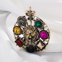 New Corsage Color Rhinestone Lion Head Shape Pin Suit Coat Accessories Wholesale Alloy Brooch main image 2
