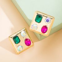 New Creative Vintage Colorful Gem Square Glass Drill Earrings main image 3