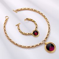 Fashion New Stainless Steel Single-piece Chain Round Multi-color Glass Stone Female Bracelet And Necklace Set main image 1
