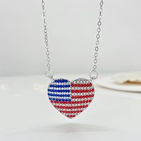 Fashion Simple American Independence Day Rhinestone Wings Heart-shaped Pendant Alloy Necklace Set main image 5