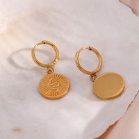 Fashion Carved Ear Hoop Jewelry Stainless Steel Plated 18k Gold Snake Coin Pendant Earrings main image 4