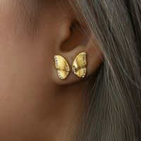 Fashion Animal Earrings Jewelry Stainless Steel Plated 18k Gold Butterfly Zircon Stud Earrings main image 4