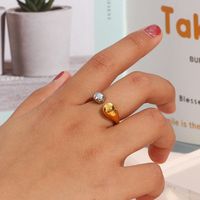 Simple Women's Stainless Steel Open Two-end Water Drop Stitching Color Ring main image 4