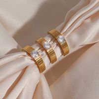 Fashion Stainless Steel Plated 18k Gold Stripes Thick Ring main image 4