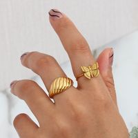 Fashion Stainless Steel 18k Gold Plating Adjustable Butterfly Ring main image 4
