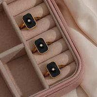 Fashion Stainless Steel Plated 18k Gold Drop Oil Black Square Ring main image 1