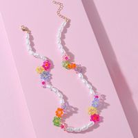 Fashion Jewelry Spring Woven Flower Shaped Pearl Alloy Necklace main image 3