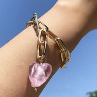 Fashion Jewelry Glass Peach Heart Shaped Chain Alloy Bracelet main image 4