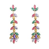 Fashion Creative Long Leaves Colorful Rhinestone Glass Drill Earrings main image 4