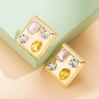 New Creative Vintage Colorful Gem Square Glass Drill Earrings main image 4