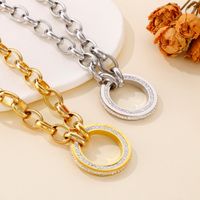 Fashion Thick Chain Round Hollow Full  Rhinestone Necklace Bracelet Earrings Titanium Ornament Three-piece Set main image 4