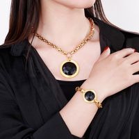 Fashion New Stainless Steel Single-piece Chain Round Multi-color Glass Stone Female Bracelet And Necklace Set main image 4