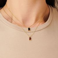 Fashion Simple Rectangular Zircon Pendant  Plated 18k Real Gold Color Retention Copper Necklace main image 4