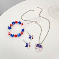 Fashion Simple American Independence Day Rhinestone Wings Heart-shaped Pendant Alloy Necklace Set main image 4