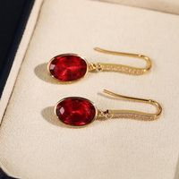 Simple Oval Jacinth Faux Red Barklyite Zircon Earrings main image 4