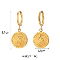 Fashion Carved Ear Hoop Jewelry Stainless Steel Plated 18k Gold Snake Coin Pendant Earrings main image 5