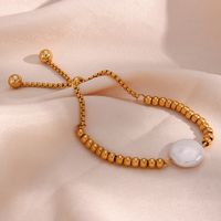 Rétro Style Perle En Acier Inoxydable Plaqué 18k Perles Cordon Bracelet main image 1
