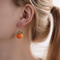 Fashion Creative Sweet Orange Fruit Shaped Pendant Metal Earrings sku image 1