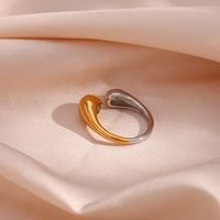 Simple Women's Stainless Steel Open Two-end Water Drop Stitching Color Ring main image 5