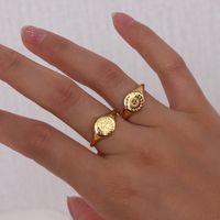 Retro Vintage Style Sun Star Moon Stainless Steel No Inlaid Gold Plated Rings main image 6