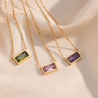 Simple Stainless Steel Plated 18k Gold  Small Square Diamond Pendant Necklace main image 6