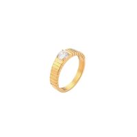 Fashion Stainless Steel Plated 18k Gold Stripes Thick Ring main image 6