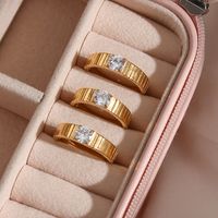Fashion Stainless Steel Plated 18k Gold Stripes Thick Ring main image 1