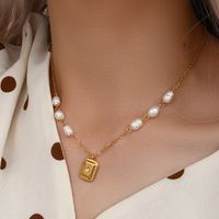 Fashion Women's Stainless Steel Vintage Freshwater Pearl Square Star Pendant Necklace main image 1