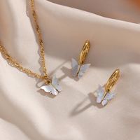 Fashion Shell Butterfly Eardrop Jewelry Stainless Steel White Shell Butterfly Pendant Necklace main image 2