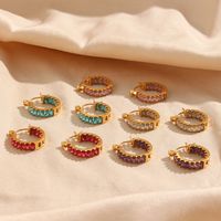 Fashion Round Plating Stainless Steel Zircon Gold Plated Earrings main image 2