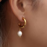 1 Pair Fashion Geometric Plating Stainless Steel Freshwater Pearl 18k Gold Plated Earrings main image 4