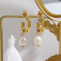 1 Pair Fashion Geometric Plating Stainless Steel Freshwater Pearl 18k Gold Plated Earrings main image 5